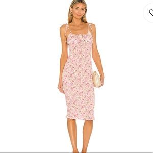 Floral pink Ruffle midi dress